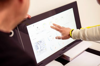 Interaktive Bedienung eines Multi-Frontend-HMI auf einem Touchscreen-Display.